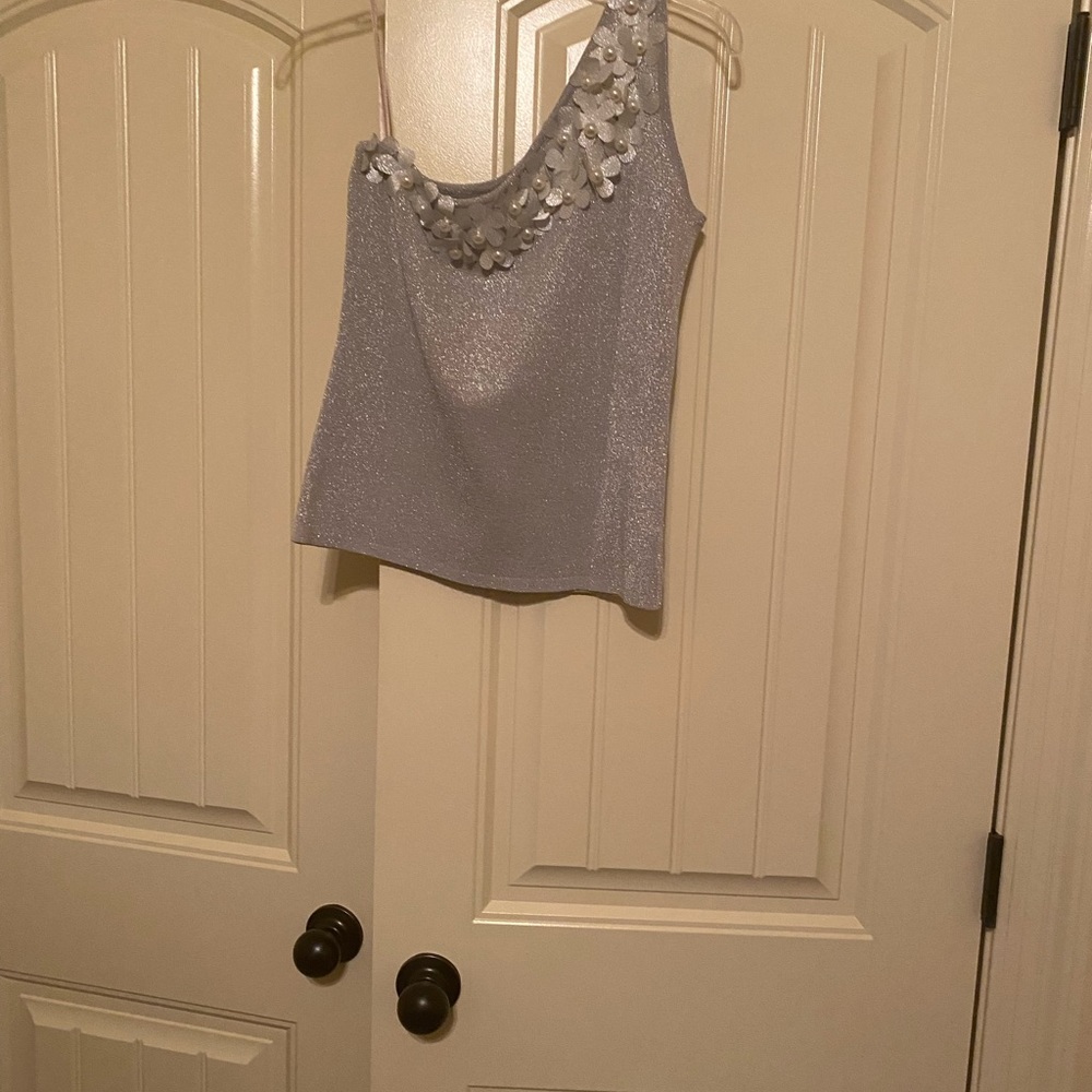 Silver one shoulder top New never worn but tag is missing